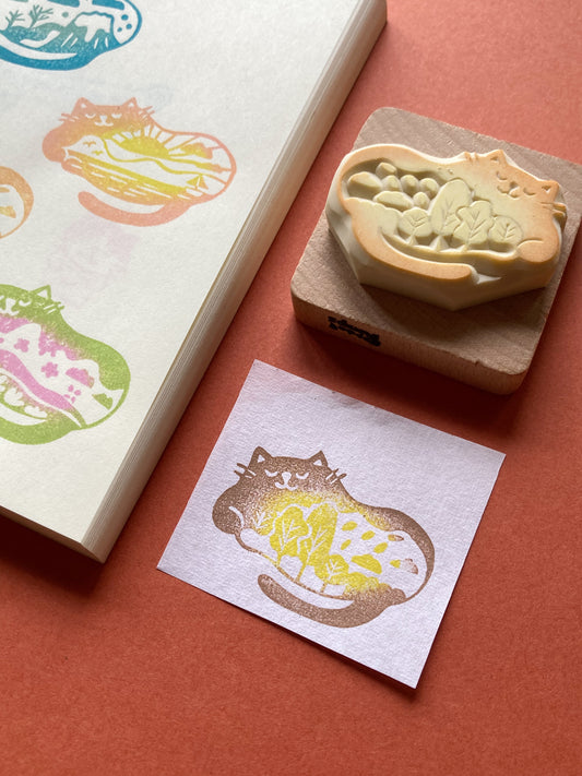 Autumn Cat Rubber Stamp