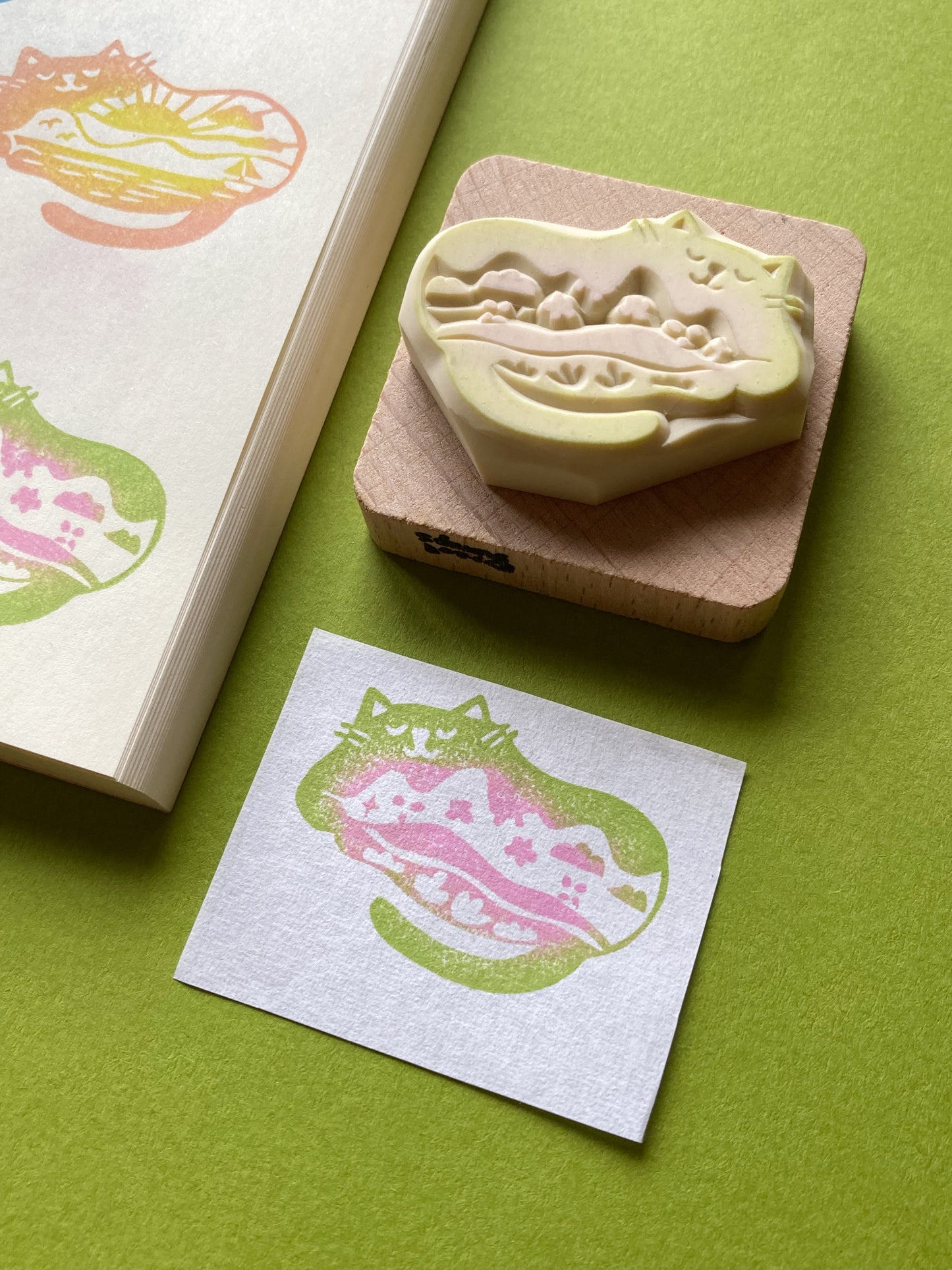 Spring Cat Rubber Stamp