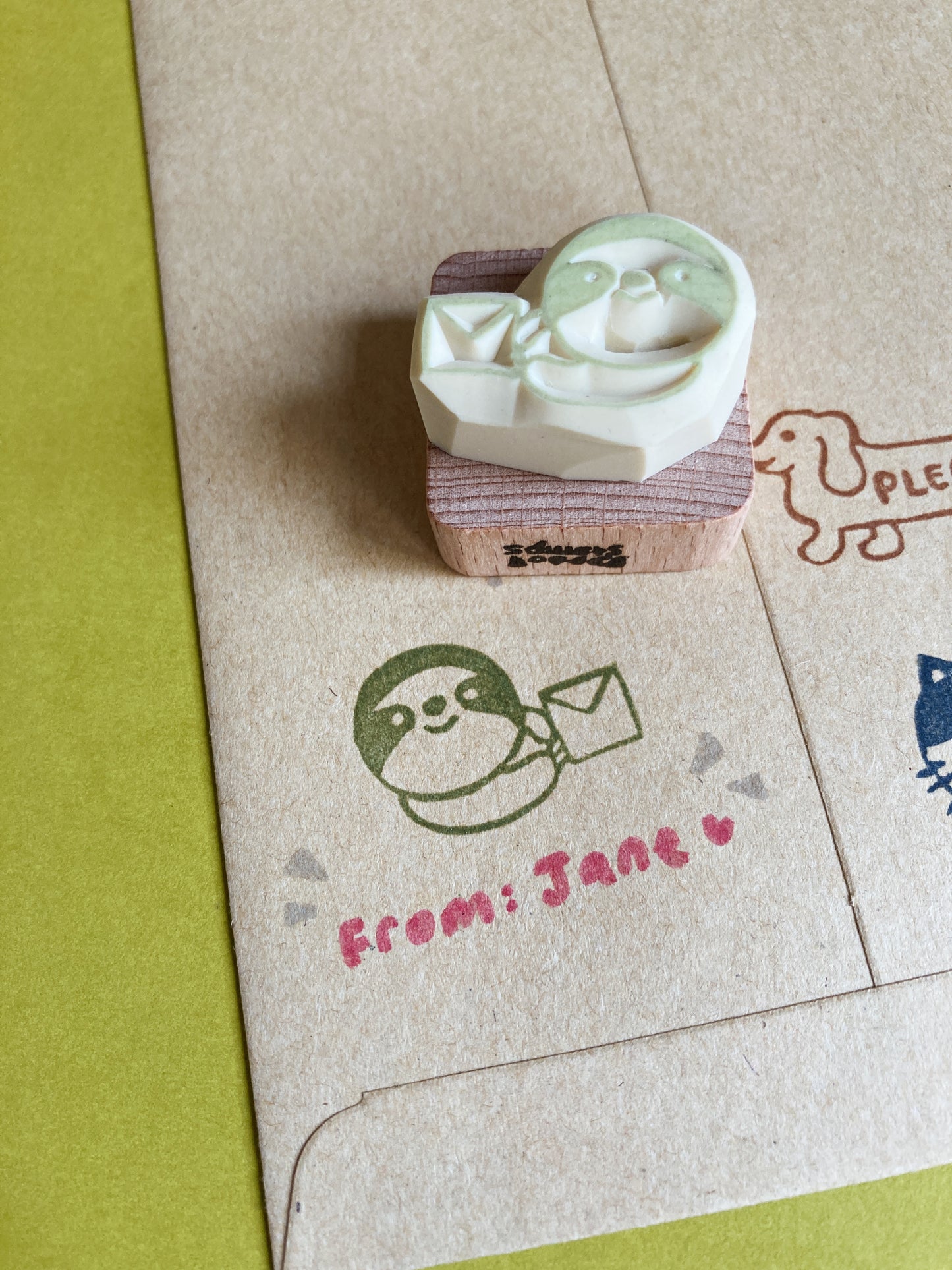 Courier Sloth Rubber Stamp